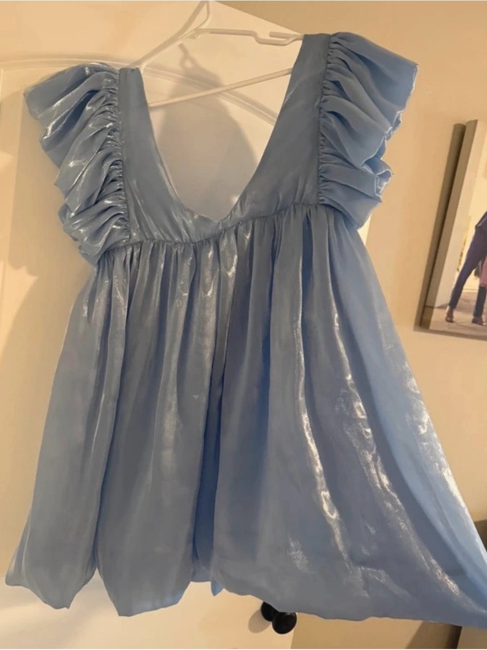 fab'rik Light Blue Ruffle Sleeve V-Neck Dress